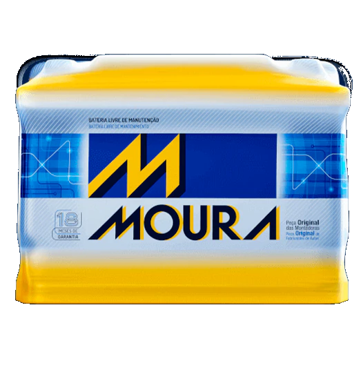 Bateria Moura livre de manutenção, com 18 meses de garantia.